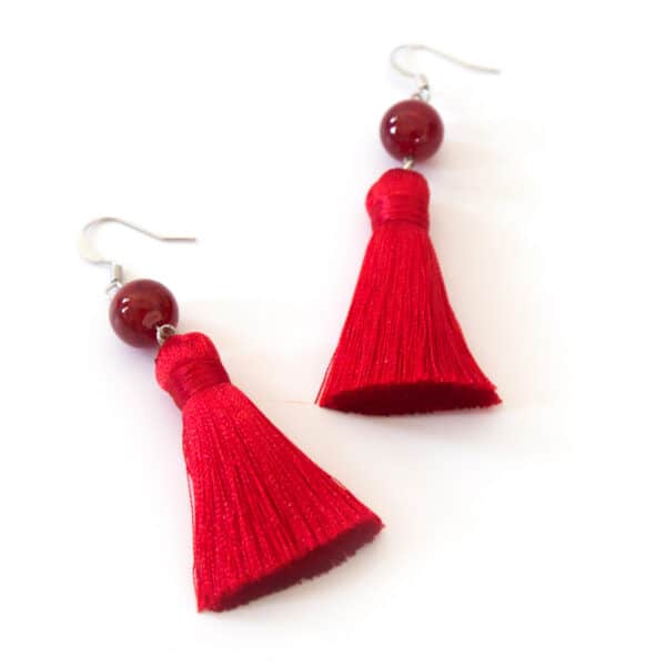 Red Agate Crystal Tassel Earrings